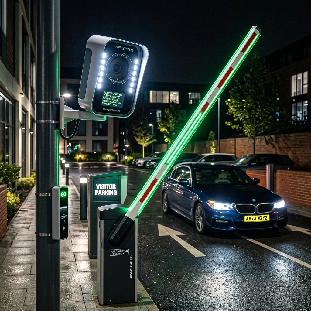 ANPR camera with boom barrier for automatic number plate recognition